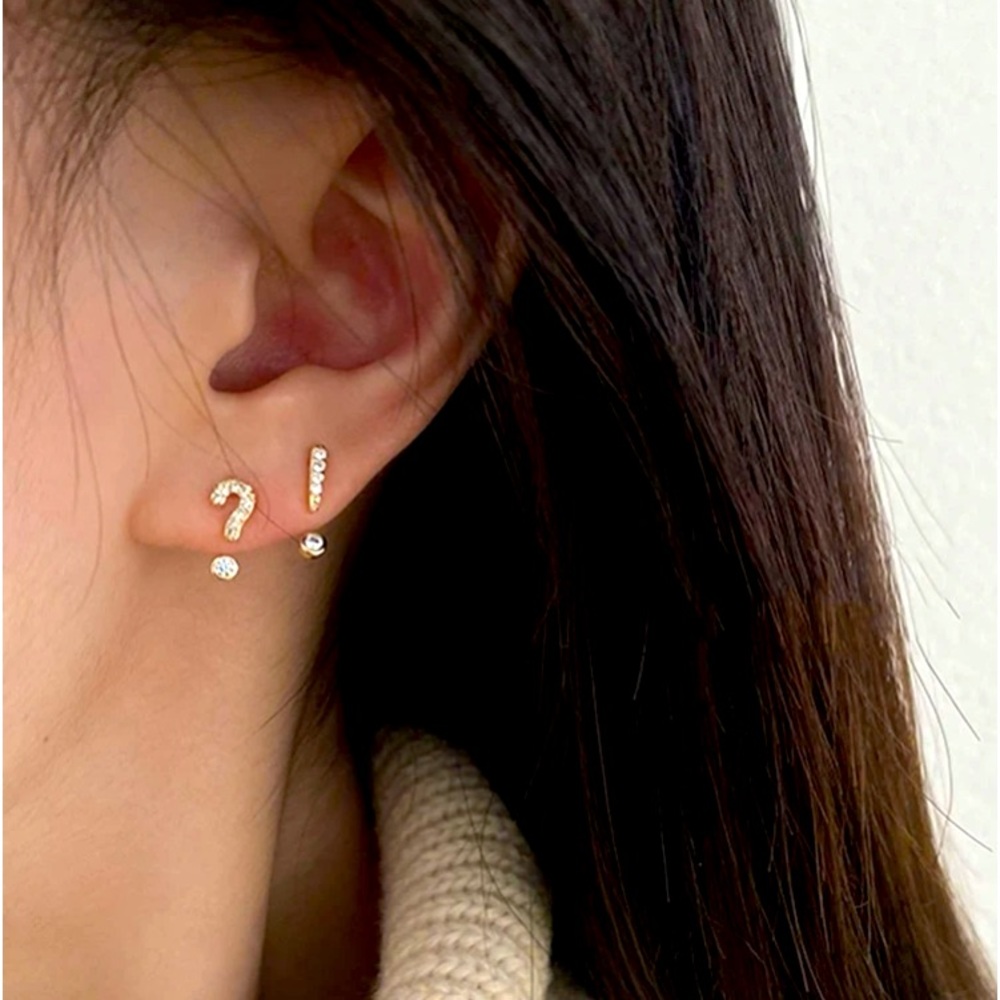 Uniquely Fun Gold Pavé⁉️Exclamation & Question Mark Dainty Earring Studs